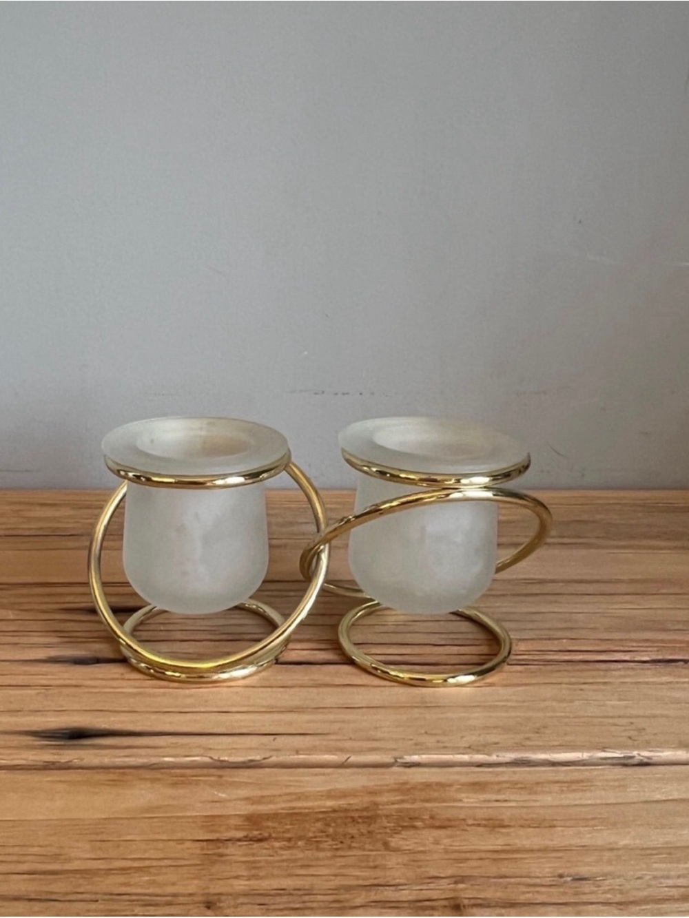 Gold and Frosted Glass Spiral Candle Holders - Set of 2 - Picture 2 of 9